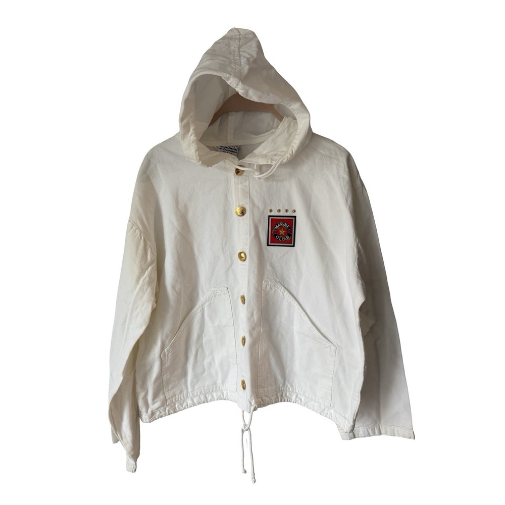 Vintage Sea Breeze Of California white 100% Cotton marine club nautical hooded M